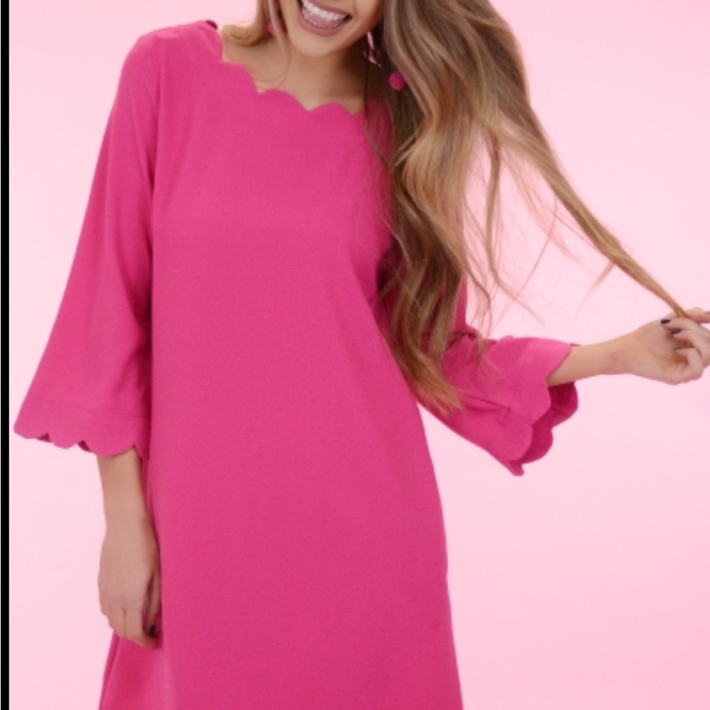 Pink A-line Dress with Bell Sleeves